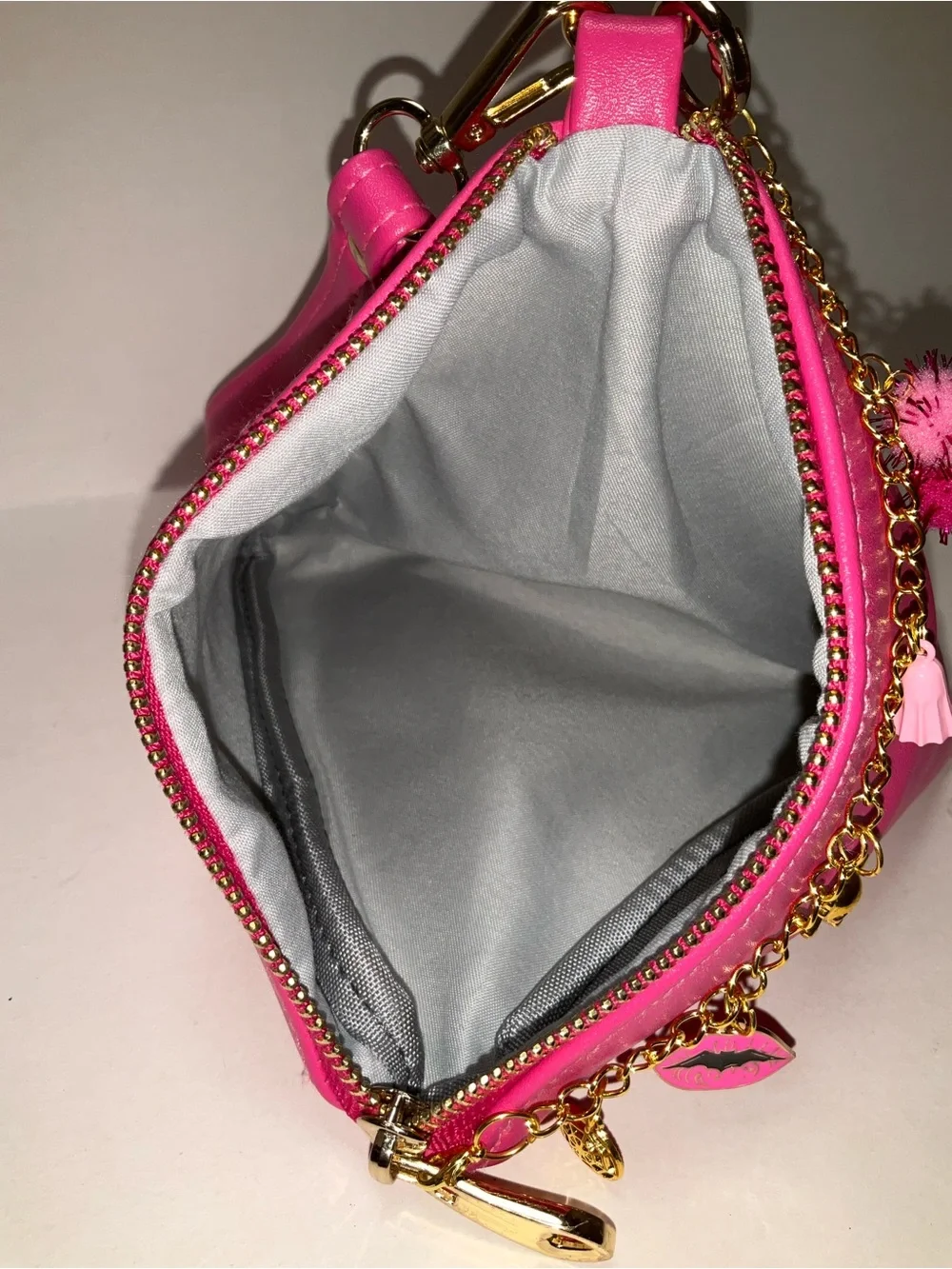 Synthetic leather triangle Hot Pink Wristlet Clutch Gold Spike Summerween Charms
